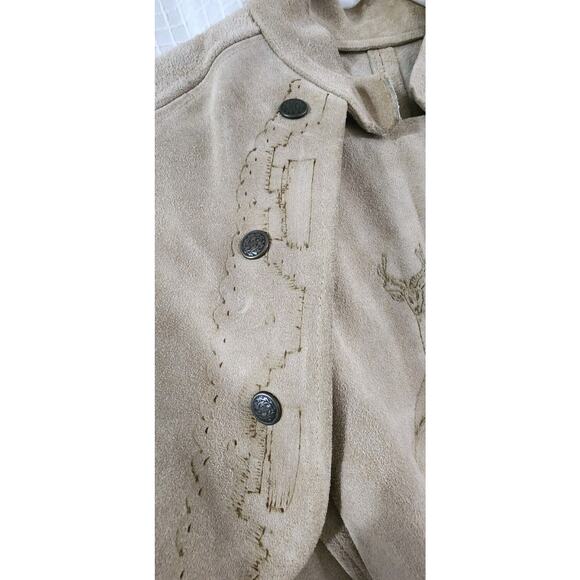 Vintage 60s 70s Leather Suede Poncho Snap Cape Hippie Boho Tan Tooled Western M - Picture 8 of 16